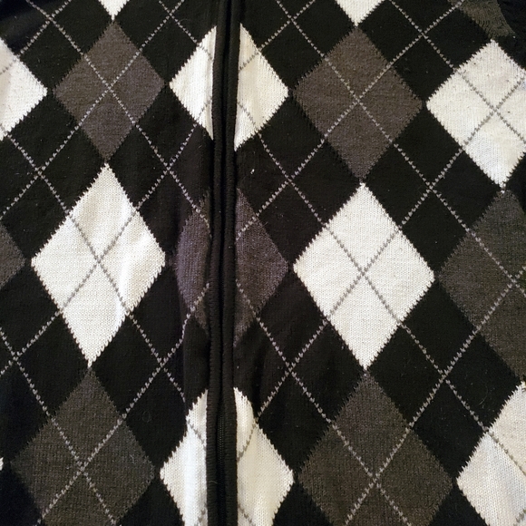 Vintage Argyle Black White Grey Zip up Sweater XL - Picture 2 of 4